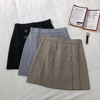 Double-breasted Plaid High-waist Pleated A-line Skirt