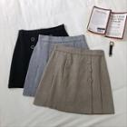 Double-breasted Plaid High-waist Pleated A-line Skirt