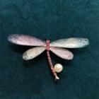 Dragonfly Faux Pearl Alloy Brooch Pink & Light Green - One Size