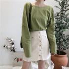 Plain Long-sleeve T-shirt / Pocketed A-line Skirt