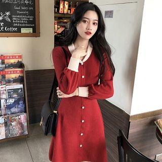 Long-sleeve Mini Knit Shirt Dress