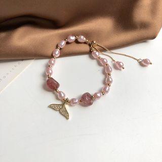 Mermaid Tail Rhinestone Faux Pearl Bracelet White - One Size