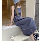 Plain Cutout Sleeveless Dress Navy Blue - One Size