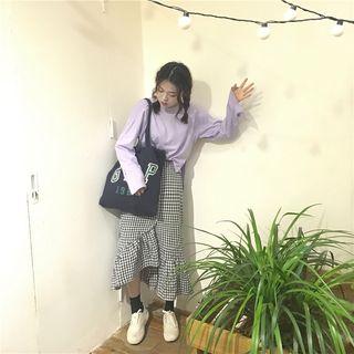 Slit Sleeve Pullover / Ruffle Midi Skirt