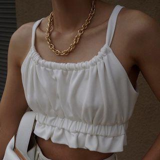 Ruffle Trim Cropped Tie-back Tank Top