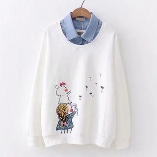 Mock Two-piece Cartoon Print Pullover
