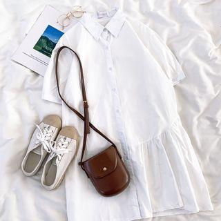 Short-sleeve Plain Shirtdress White - One Size