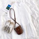 Short-sleeve Plain Shirtdress White - One Size