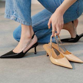 Pointed Slingback Kitten Heel Sandals