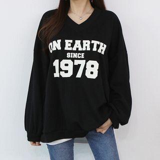 V-neck Letter Oversized Sweatshirt