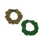 Set Of 2: Glittered Mini Scrunchy Hair Tie Green & Gold - One Size