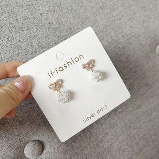 Faux Pearl Alloy Bow Dangle Earring 1 Pair - As Shown In Figure - One Size