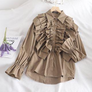 Plain Ruffled Lantern-sleeve  Blouse
