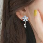 Floral Drop Sterling Silver Ear Stud 1 Pair - 925 Silver - Blue - One Size