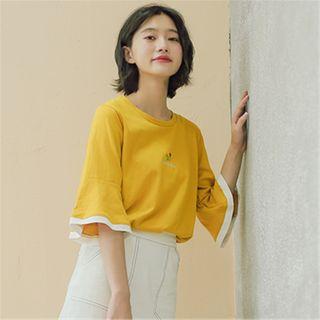 Bell-sleeved Embroidered Top