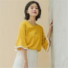 Bell-sleeved Embroidered Top