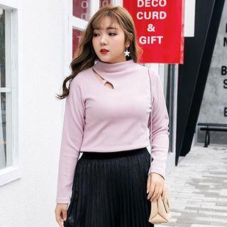 Cut Out Mock Neck Long-sleeve T-shirt