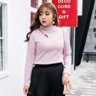 Cut Out Mock Neck Long-sleeve T-shirt