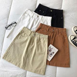 Plain Denim High-waist A-line Skirt