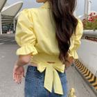 Puff-sleeve Bow-back Cropped Blouse