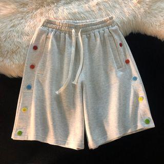 Button-accent Wide Leg Sweatshorts