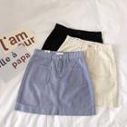 Plain Double-pocket High-waist Denim Skirt