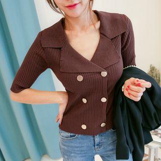 Wide-collar Double-button Cardigan