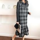 Plaid Ruffle Hem Midi Pinafore Dress Plaid - Black & White - One Size