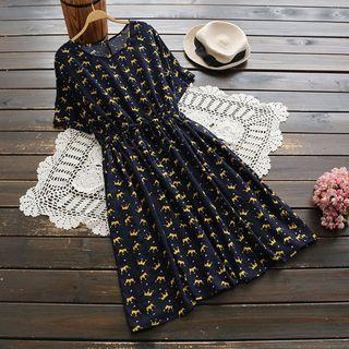 Crown Print Short-sleeve A-line Dress
