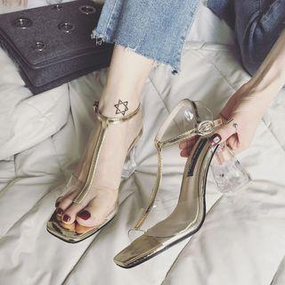 T-strap Transparent Block Heel Sandals