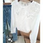 Lace-collar Blouse White - One Size
