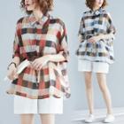 Plaid Drawstring-waist Elbow-sleeve Shirt