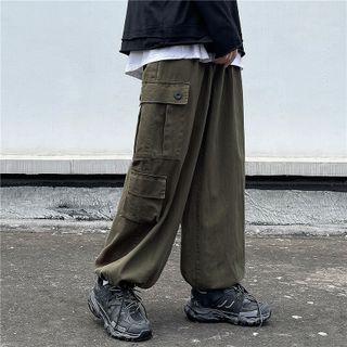 Side Pocket Drawstring Hem Wide Leg Pants