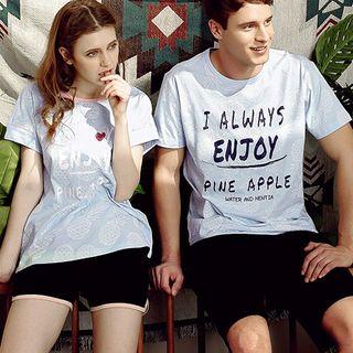 Couple Matching Loungewear Set: Lettering Short-sleeve T-shirt + Shorts