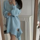 Long Sleeve V-neck Asymmetrical Knit Dress