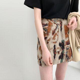 High-waist Printed Split Mini Skirt