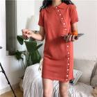 Buttoned Collared Short Sleeve Dress