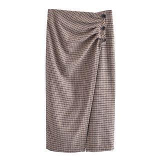Slit Tweed Midi Pencil Skirt