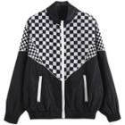 Checkerboard Panel Zip-up Jacket