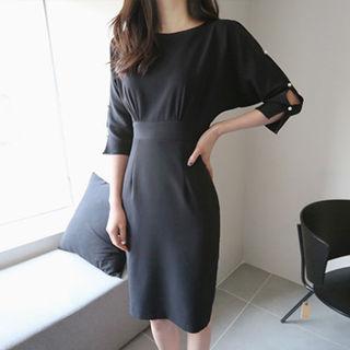 Faux-pearl Trim Shirred Dress