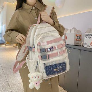 Pvc Panel Buckled Lightweight Backpack / Bag Charm / Set
