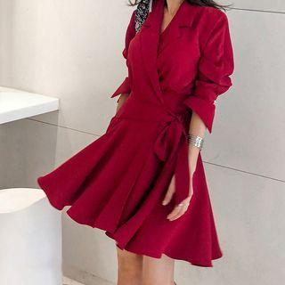 3/4-sleeve Asymmetric A-line Mini Dress