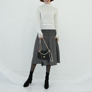 Check Midi Knit Flare Skirt