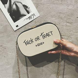Lettering Faux Leather Clutch With Metal Chain