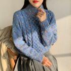 Mock-neck Melange Cable-knit Sweater
