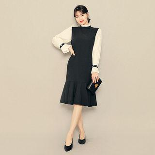 Inset Frilled-trim Blouse Ruffle-hem Dress