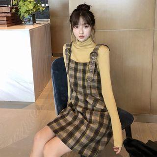 Set: Turtleneck Long-sleeve Top + Mini Jumper Dress