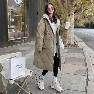 Hooded Mock Two-piece Long Padded Coat
