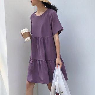 Plain Tiered Short Sleeve Dress