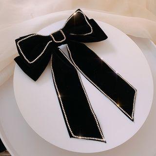 Bow Rhinestone Hair Clip Velvet - Butterfly Hair Clip - Black - One Size